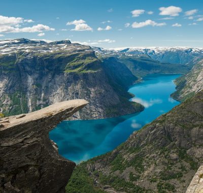 Trolltunga Troll's tongue rock above lake Ringedalsvatnet Norway